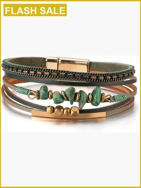 Leather Wrap Bracelet Multi-Layer Beads Cuff Boho Jewelry